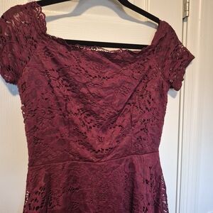 One-Shoulder Lace Dress in Deep Berry
